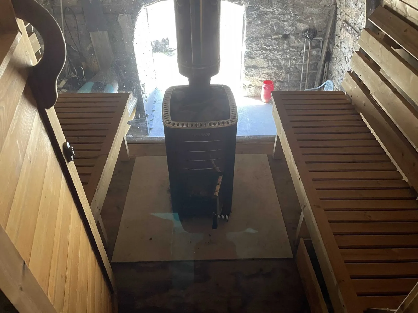Wood-burning sauna in the Kelp House